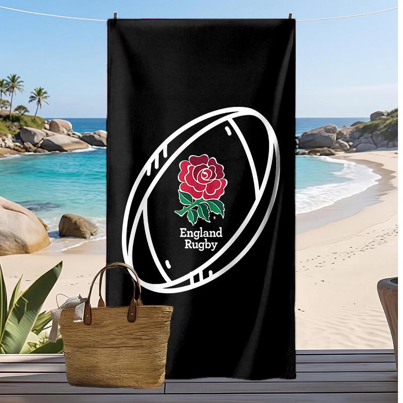 England Rugby Printed Beach Towel Quick Dry Soft TowelPortable Large Rectangular Beach Blanket for Travel Swimming Pool