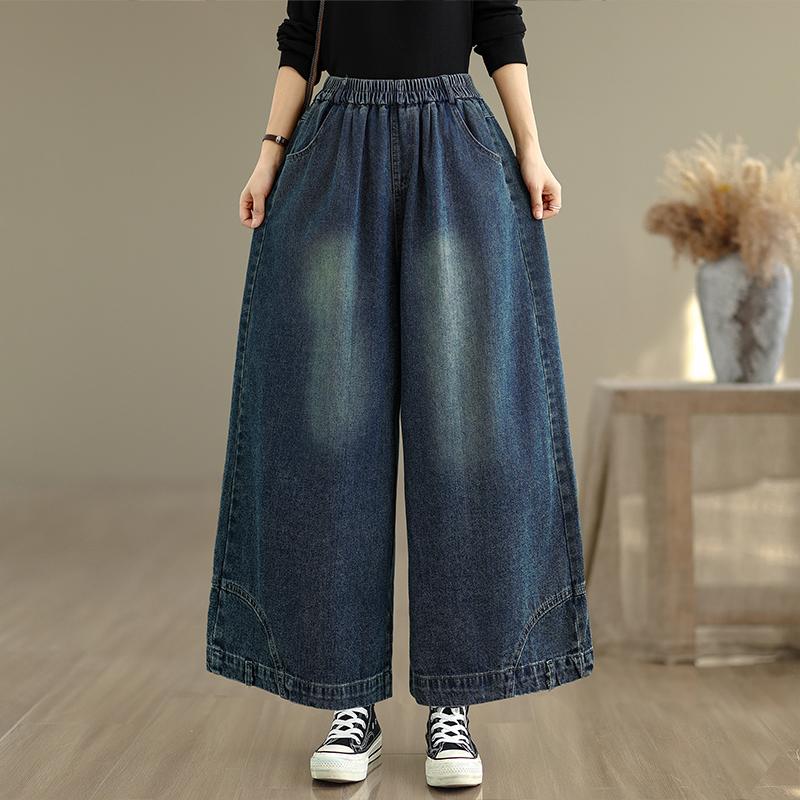 

DIMANAF 2025 Plus Size Autumn Women Jeans Long Pants Loose Denim Trousers Big Size Casual New 2XL синий