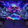 Schwarzlicht-reaktives Totenkopf-Wandteppich Trippy Bergfluss Galaxie Wandbehang für Schlafzimmer Ästhetische Raumdekoration