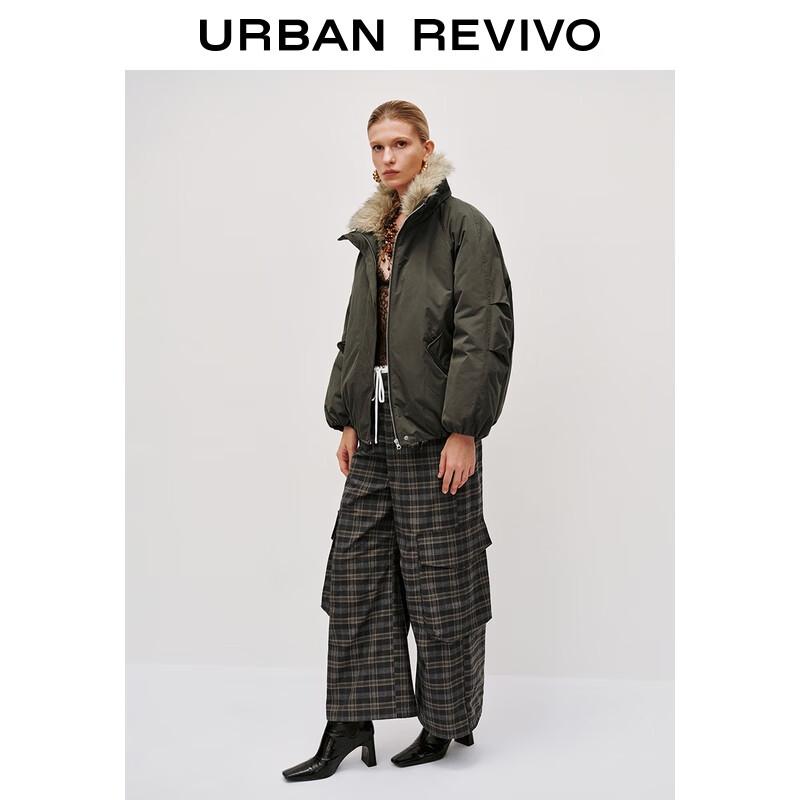 UR2025 Women's Split Waist Drawstring Retro Plaid Wide-Leg Pants