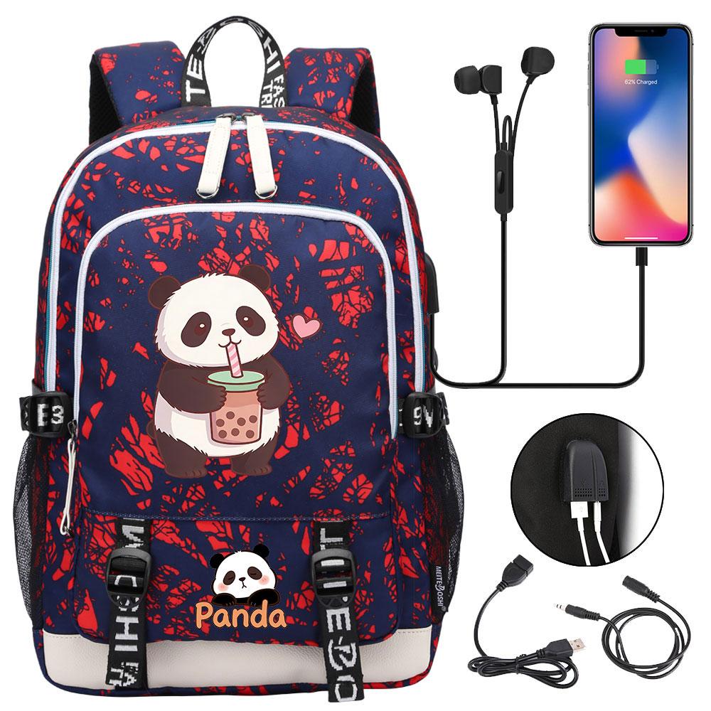 Kawaii Panda Print Tiener USB Laptop Rugzak Kinderen Jongens Meisjes Terug Naar School Boekentassen Vrouwen Mannen Reizen Rugzak