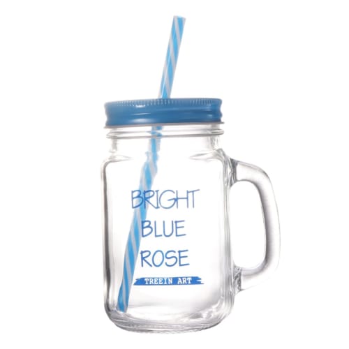 

OKUMEYR 500ml Mug with Lid, Portable Juice Cup, Glass Drink Cup with Lid for BBQ, Camping, and Parties