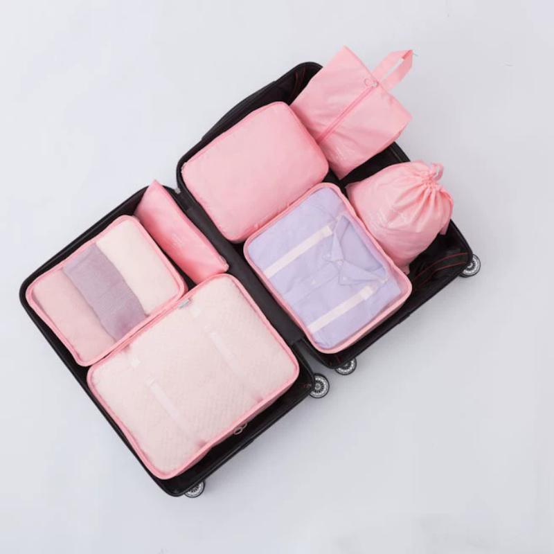 7 Stück/Set Reiseaufbewahrungsbeutel-Set Reisekleidungsaufbewahrungsbeutel Gepäckorganizer-Taschen Toilettenartikel Schuh Kleidung Unterwäsche Sortierbeutel