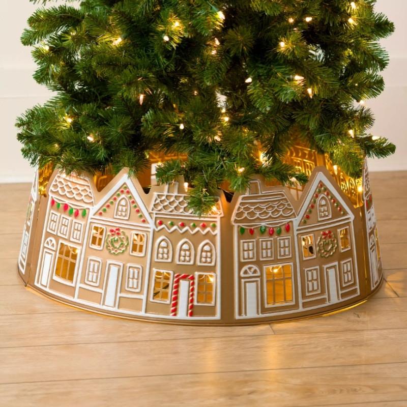 House Gingerbread Led Christmas Tree Collar Lighting Xmas Tree Skirt Decoration