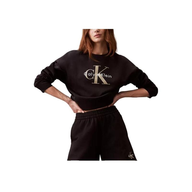 Calvin Klein Letter Print Crew Neck Comfort Long Sleeve Sweatshirt Women Black 40W204P-001