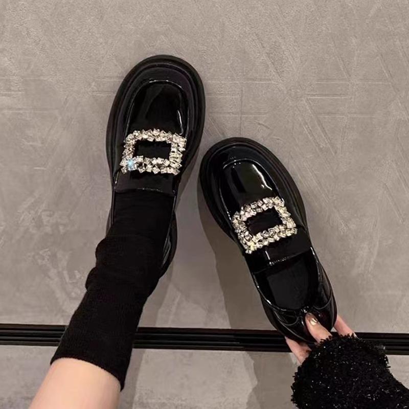 Fashion Luxury Crystal Buckle Loafers Woman Patent Leather Oxfords Traf Thicken Soled Platform Flats Ladies Lolita Shoes Boat Mocasines