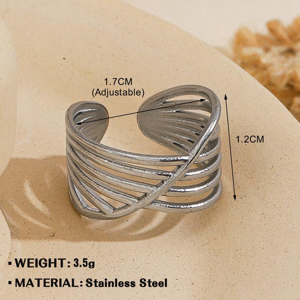 European & American Fashion Stainless Steel Heart-Shaped Geometric Ring - French Retro Style