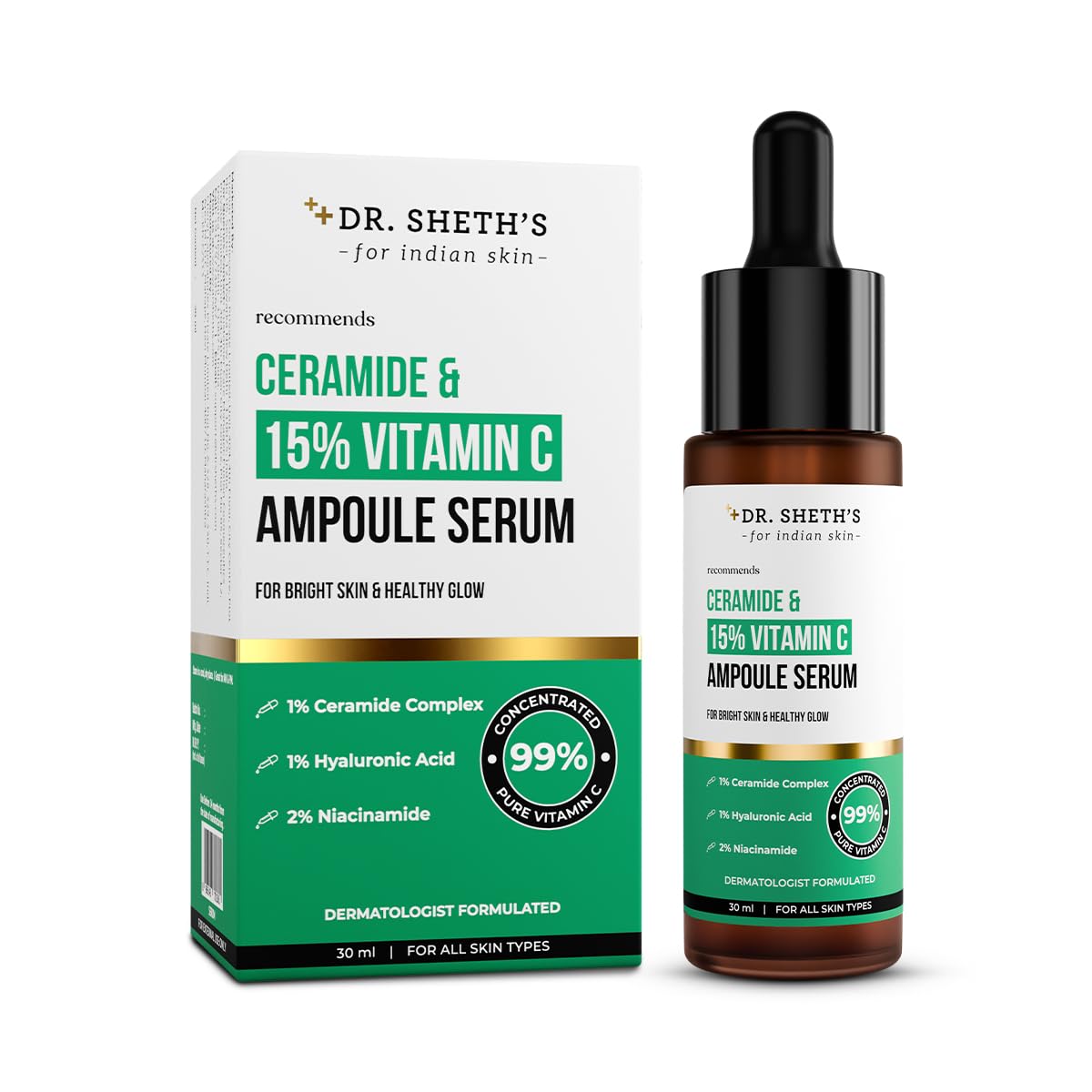 

Dr. Sheth s Ceramide & 15% Vitamin C Ampoule Serum For Bright Skin Barrier Repair And Dark Spot Care 30 ml