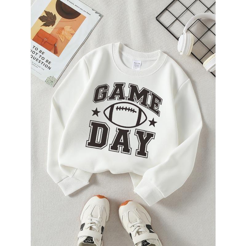 Girls' Long-Sleeve Round Neck Sweatshirt with Football Print, Suitable for Spring And Autumn, Fashionable And Casual