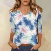 Women's Fashion Casual Three-quarter Sleeve Tie-Dye Printed Round Neck Top