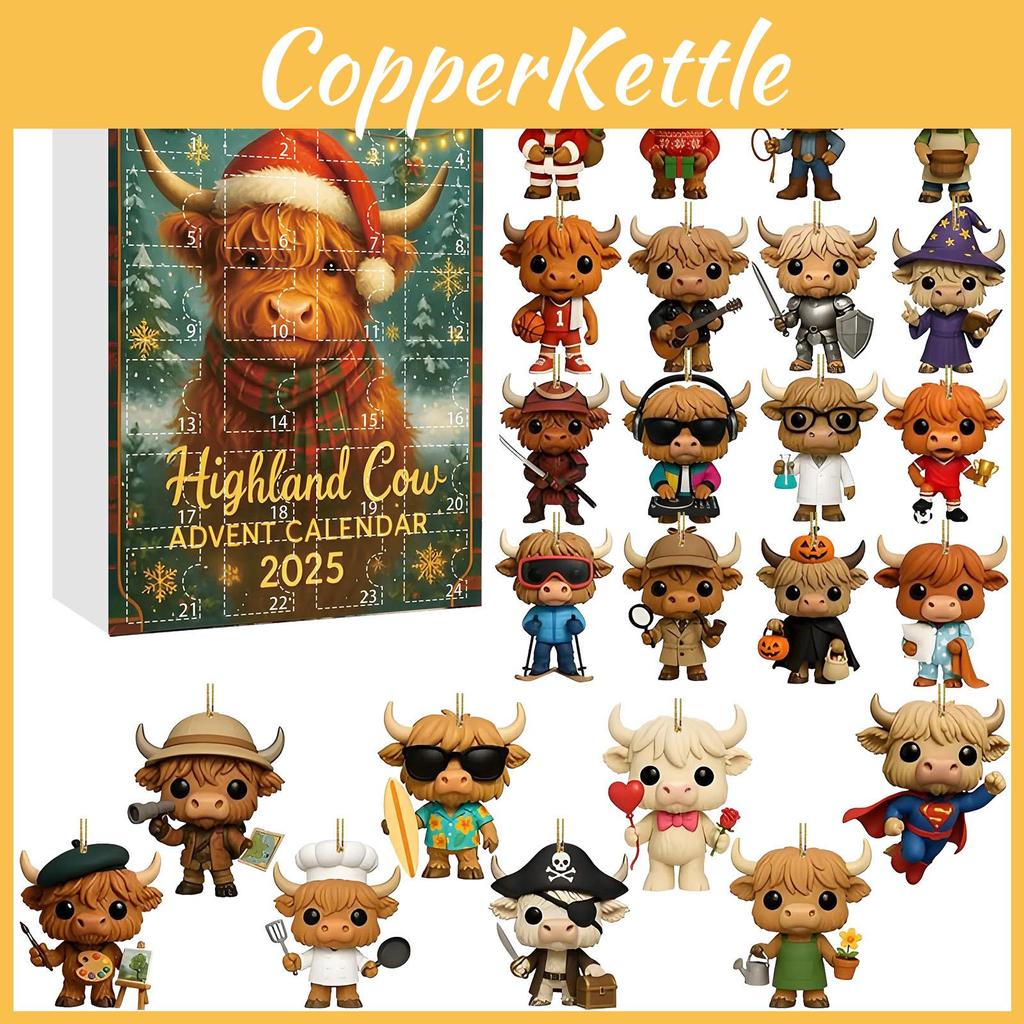 Cow Highland Style Christmas Countdown Calendar Blind Box Acrylic Decor Pendant