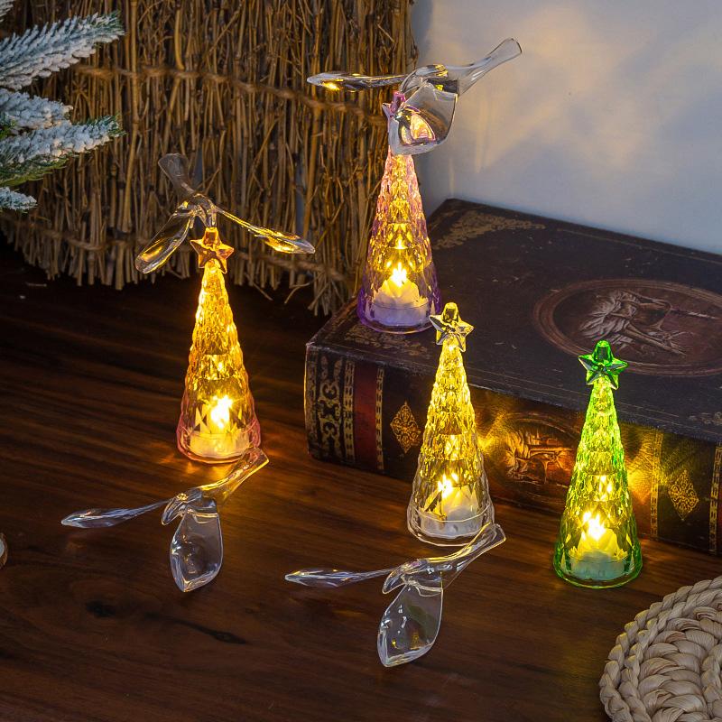 1PC Flying Bird Light LED Rotating Crystal Multicolor Xmas Tree Desktop Ornament Christmas Gift