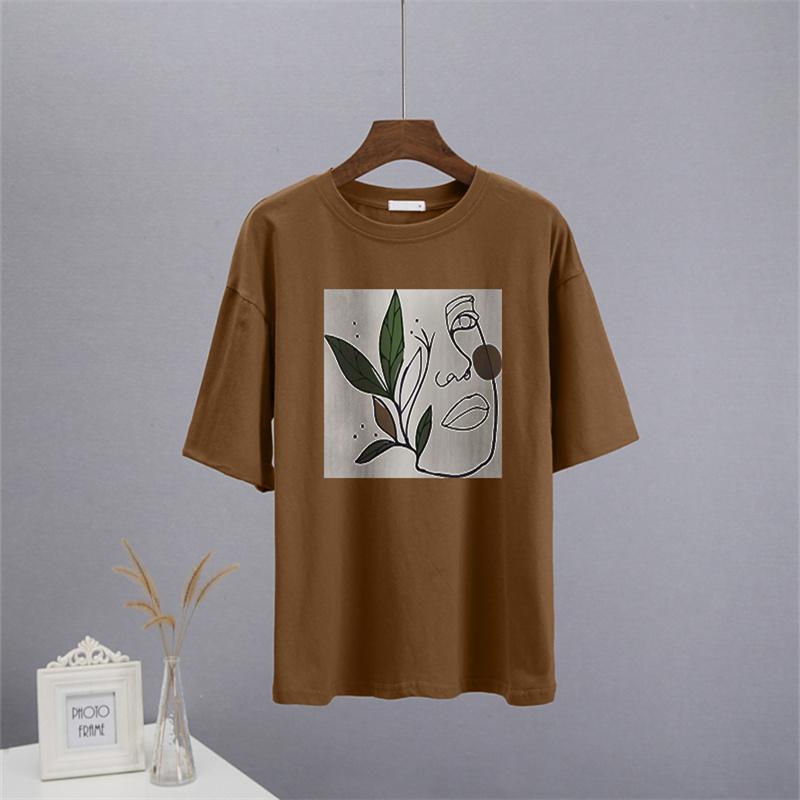Shellsuning Abstract Character Graphic T Shirts Women Summer Soft Cotton Short Sleeve Tees Female Harajuku Chic Streetwear Tops