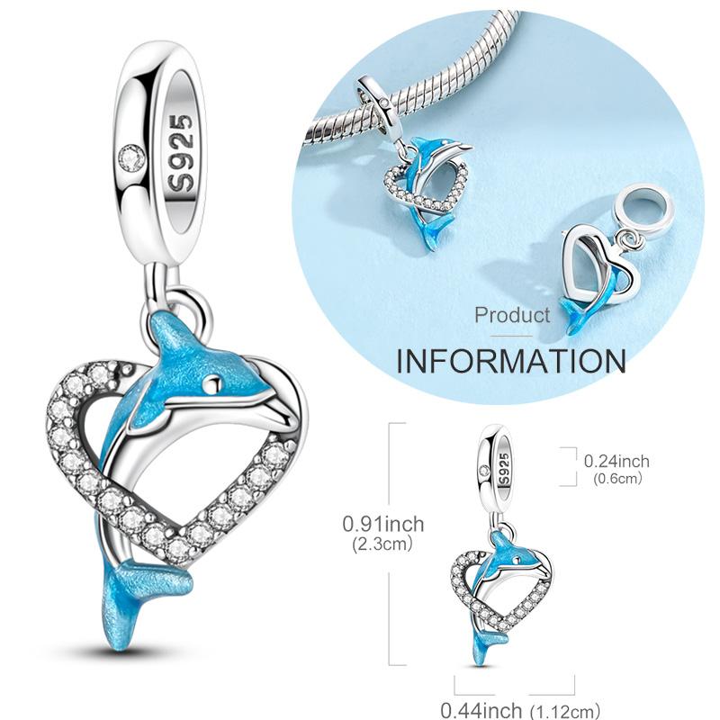 Original Real Copper Charm Bead Dolphin Heart Pendant Fit Original Bracelets For Women Diy Accessories Gift