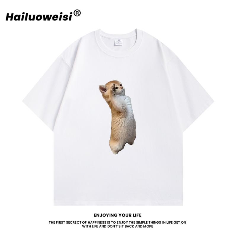 ZX Salute The New Highend Mens and Womens Pure Cotton Shortsleeved Top Summer Casual Cat and Dog Tshirt L