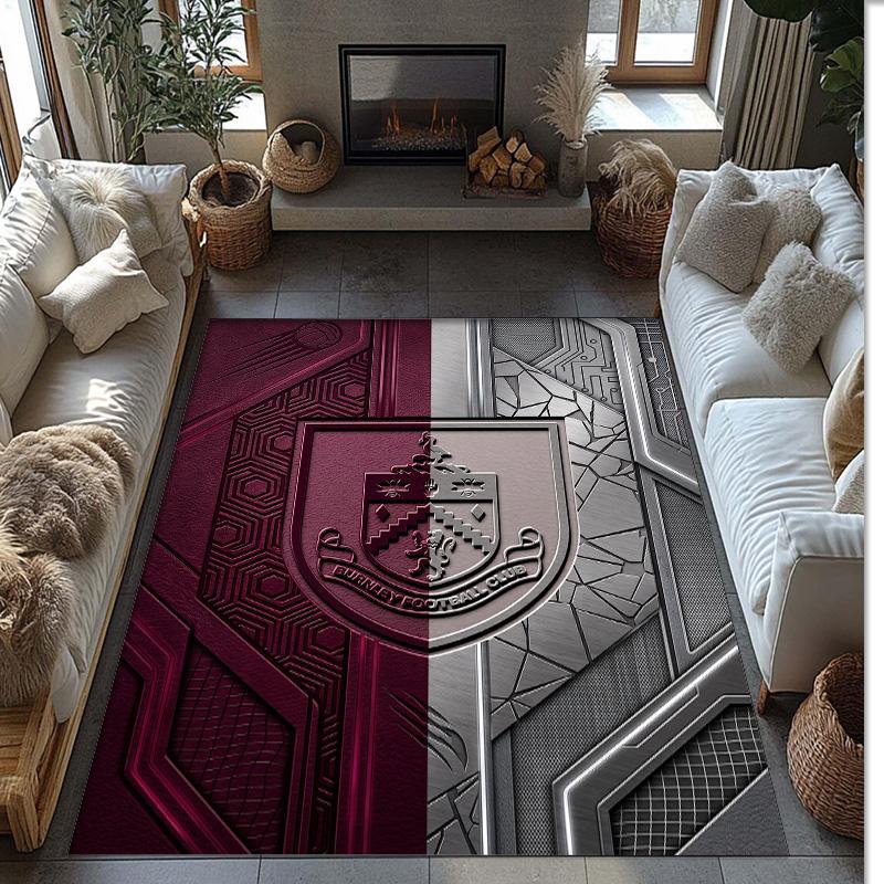 Burnley Football Print Crystal Velvet Rug, Comfortable Water Absorbent Non Slip Indoor Floor Carpet