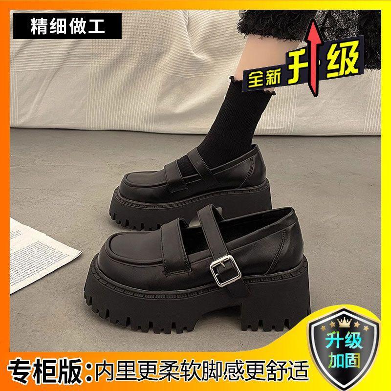 Plateauschuhe aus Leder im britischen Stil für Damen, schwarz, dicker Absatz, High Heels, Jane, Einzelschuhe, Halbschuhe