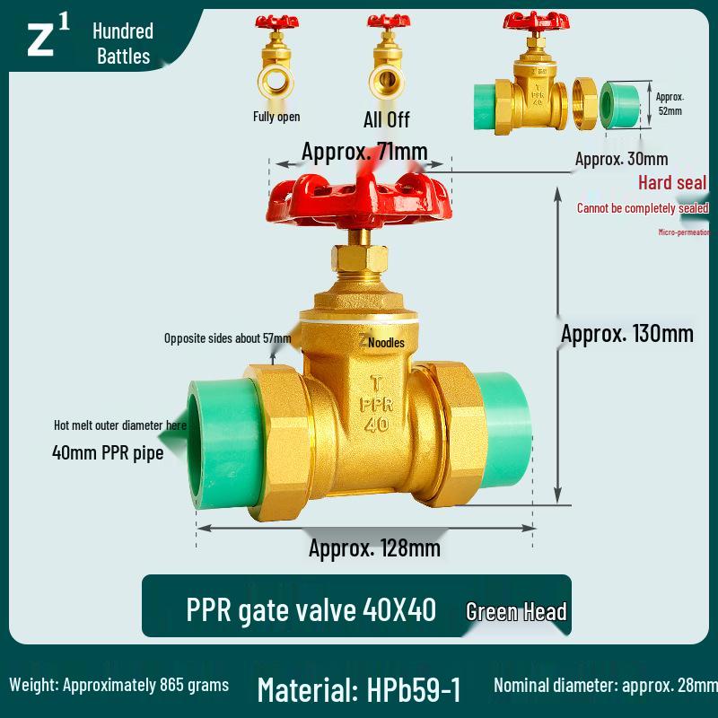 Full Copper Gate Valve for PPR, PE, and Tap Water Pipes - 20mm, 25mm, 32mm Double Union, Hot Melt Compatible.