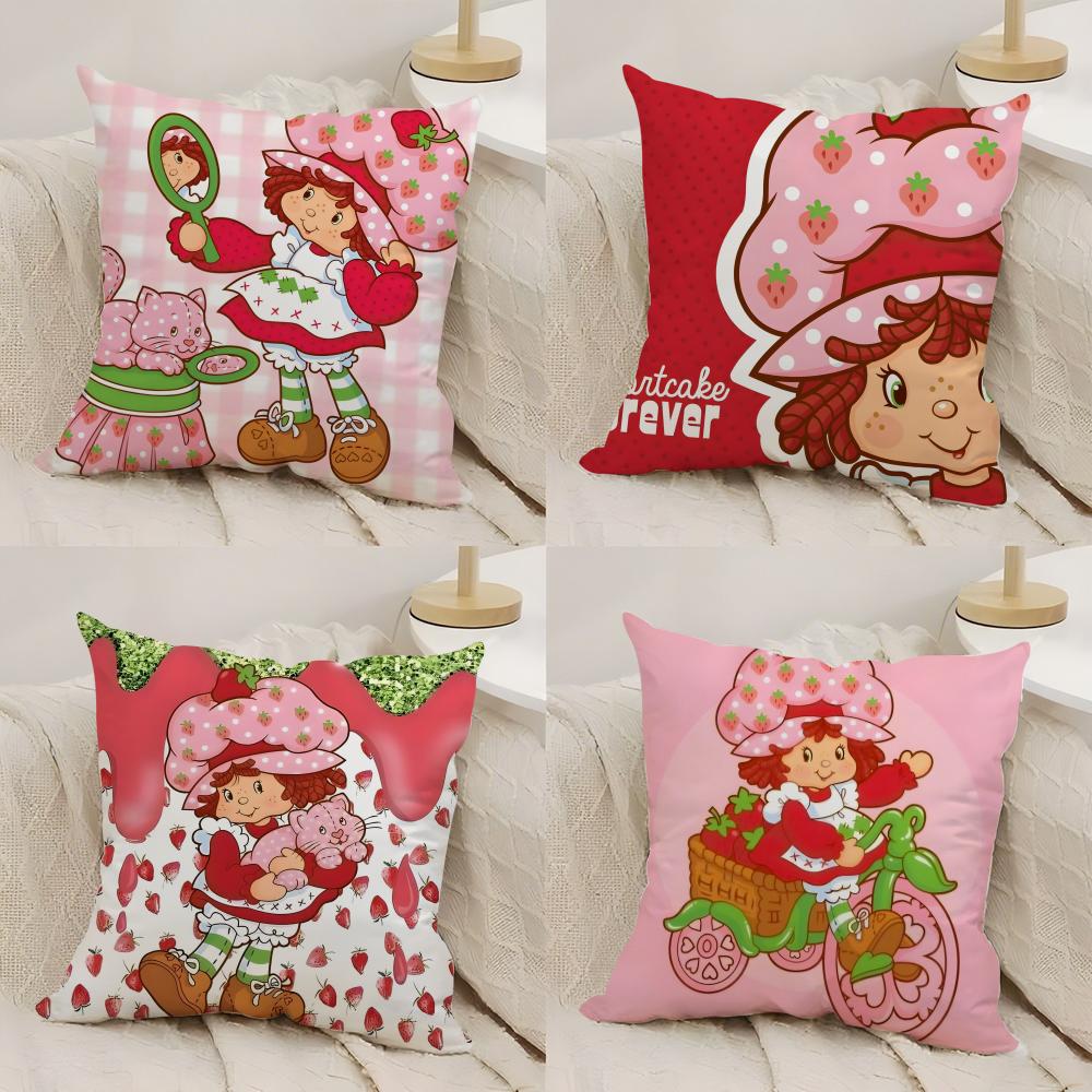 S-Stawberry Shortcake Cushion Cover Silky Short Plush Double-Sided Printed Pillow Case for Sofa All Seasons Home Decor Gift