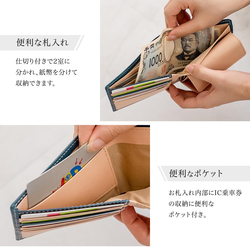 Made in Japan Tochigi Leather Cowhide Genuine Leather Wallet Blue [Abies] Bi-fold
