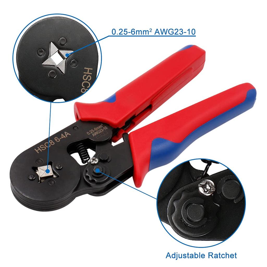 Crimping Tool HSC8 6-4 0.25-10mm² for Ferrule Tubular Terminals 23-7AWG Ferrule Crimping Clamp Set Wire Head Electrician Tools