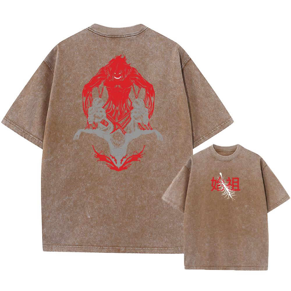 Anime Attack On Titan Acid T Shirts Casual Vintage Washed Shingeki No Kyojin Tee Short Sleeve Manga Gothic Tops Summer