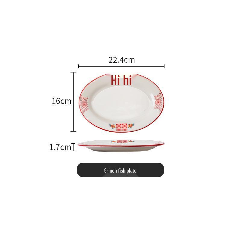 Set di Piatto Rotondo Rosso Ceramica Retrò Doppia Felicità - Piatto Basso, Piatto Piatto, Piatto per Hot Pot, Piatto per Carne, Piatto per Salsa e Piatto per Pesce per Tavola da Ristorante.