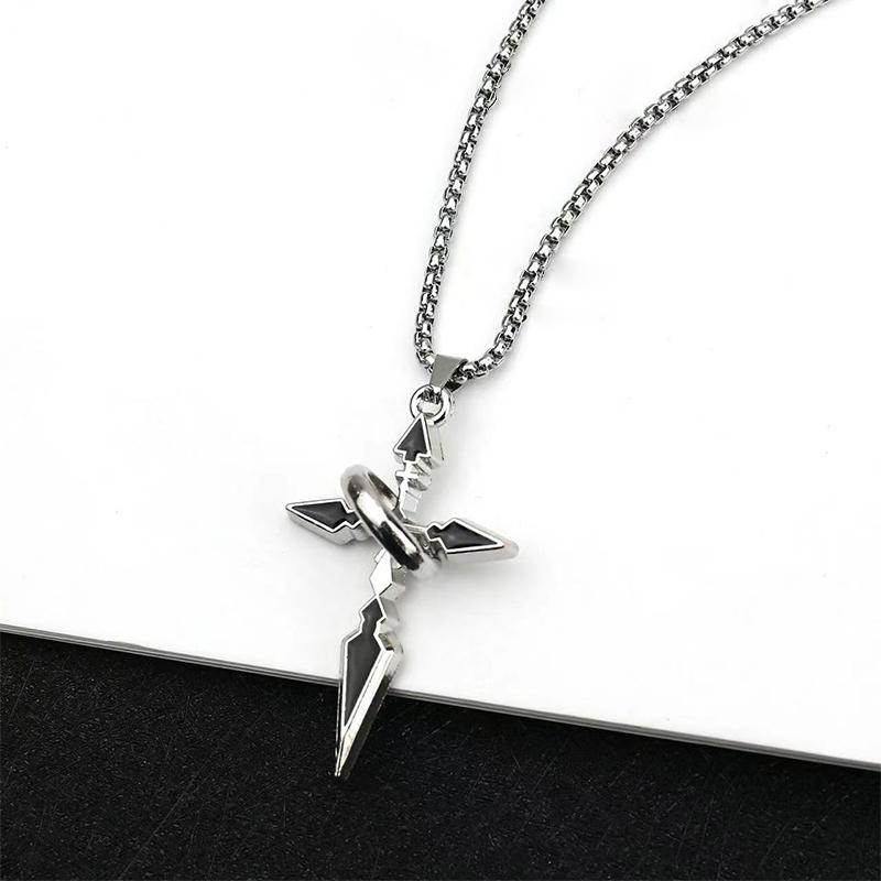 Metall Schwarz Kreuz Mit Kreis Anhänger Halskette Männer Und Frauen Gothic Punk Trend Hip Hop Accessoires Schmuck Geschenk