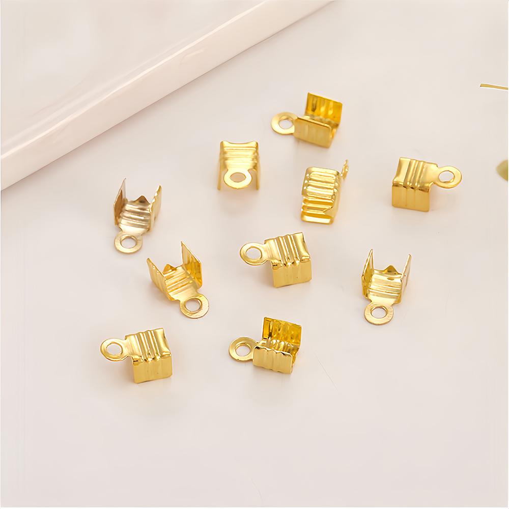 100/300pcs Small Cord End Tip Fold Over Three-wire Fastener Clasp Crimp Bead Cord Buckle Connector for Jewelry Making Supplies