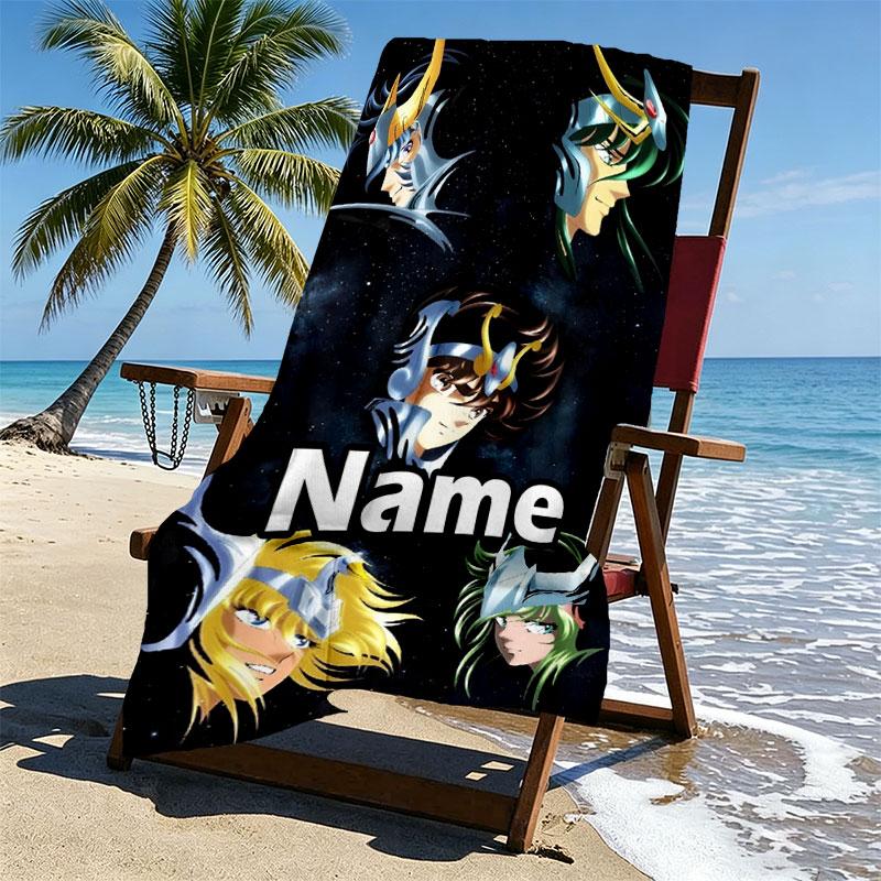 Custom Name Personalized Saint Seiya Print Beach Towel, for Trip Camping Beach Party Home Decor, Birthday Gift for Family & Friends