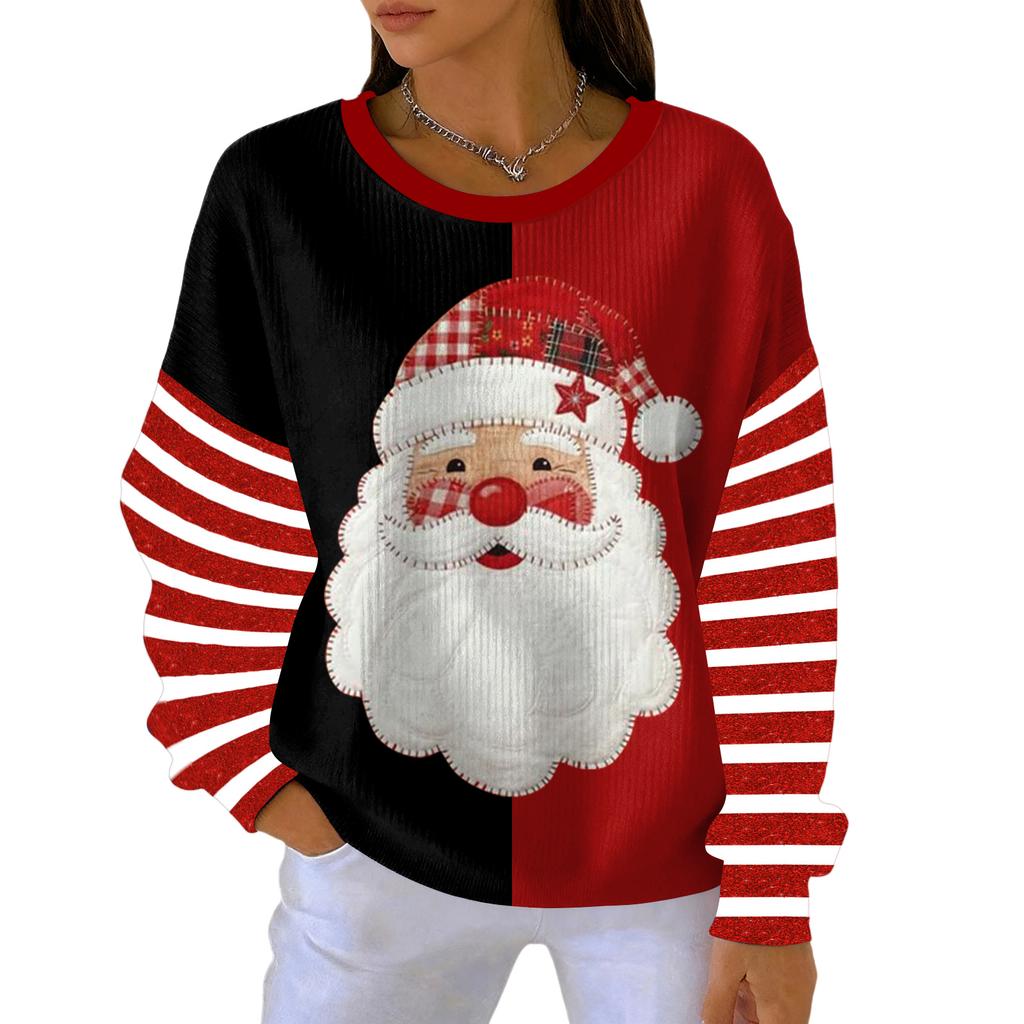 Women's Loose Comfortable Casual And Fashionable Round Neck Christmas Pattern Long Sleeved Sweatshirt