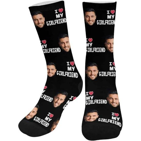 

Пользовательские носки с лицами парня и девушки, носки-гольфы с сердечками любви, с 2 лицами для мужчин и женщин, один размер One Size