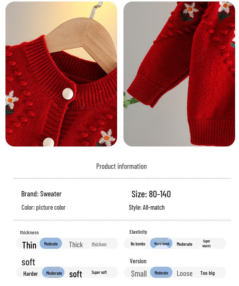 Girls' Wool Embroidered Knit Cardigan - 2025 Autumn/Winter Korean Style Baby Sweater