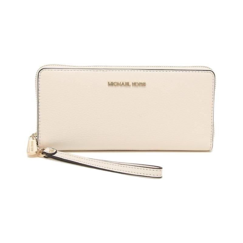 MICHAEL KORS Jet Set Travel Gold Label Logo Zipper Long Pebbled Leather Wallet Large Women s Cream White золотой
