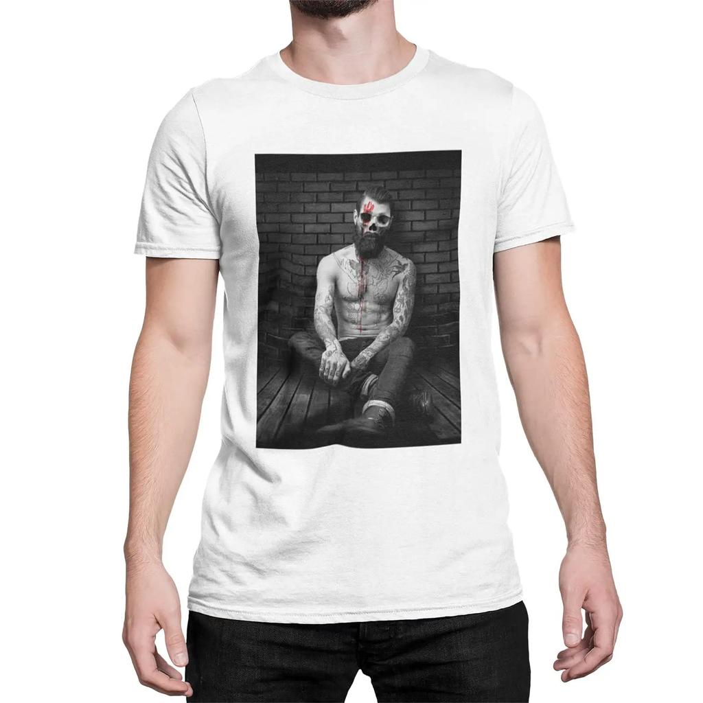 Unisexs Tattooed Skull Unisex T Shirt Crew Neck Hipster Casual Streetwear Top Vintage Washed Stylish Homme Fashion Comfortable