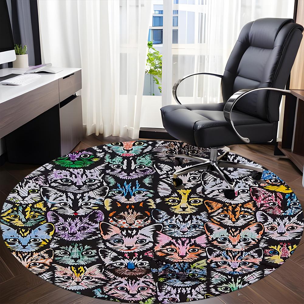 1pc Cat Face Print Carpet, Round Non Slip Durable Large Size Office Carpet, Suitable for Office