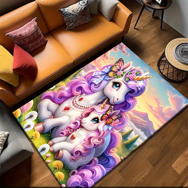 1pc Unicorn Twins Carpet Rug for Living Room Bedroom Home Sofa Decoration,Kids play Non-slip Floor Mat