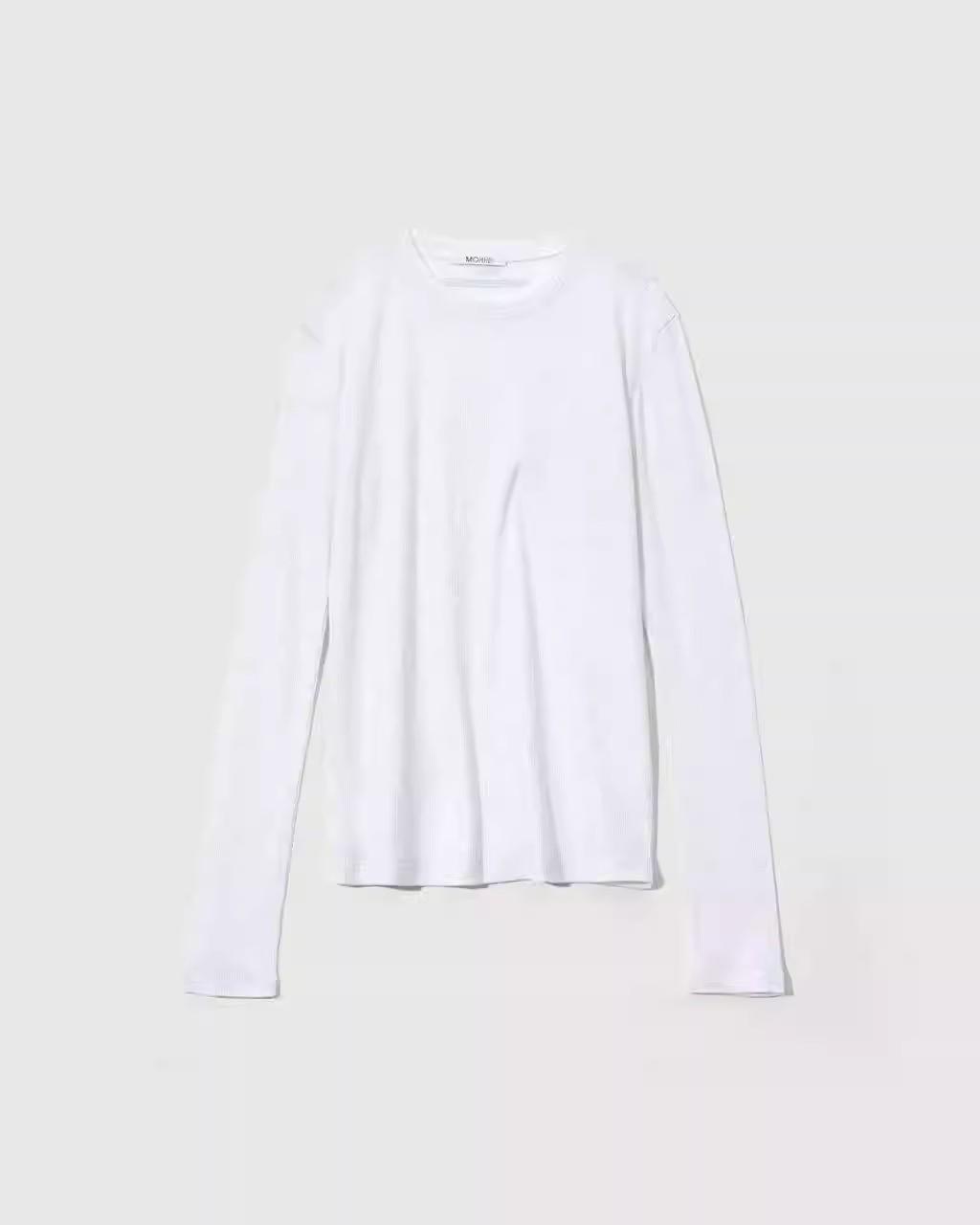 

2026 Spring Korean Style Women s Thin Long Sleeve Solid Color Base Layer T-Shirt One Size білий