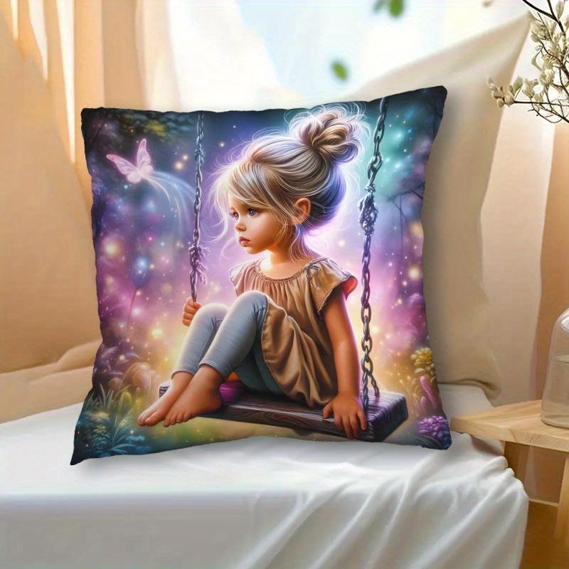 Short Plush Material pillowcaseWhimsical CharacterPrinted Pillowcases for Cozy Decor Sofa Seat Mattress Coverhome Decoration