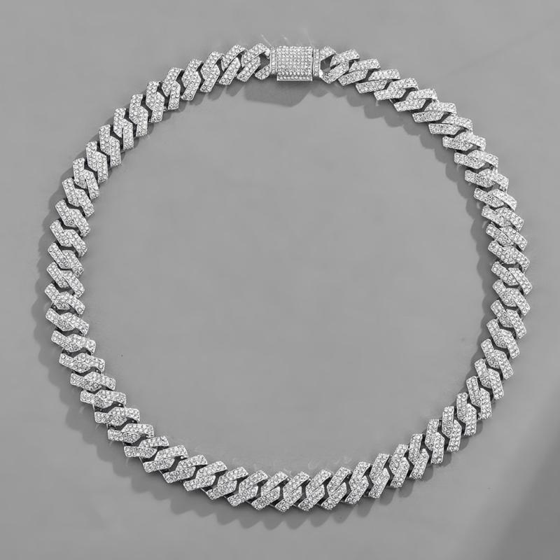 Multifunktionales mit Strasssteinen besetztes kubanisches Halsketten-Ketten-Set mit verstellbarer Länge, tragbar für Liebhaber von Street Styles
