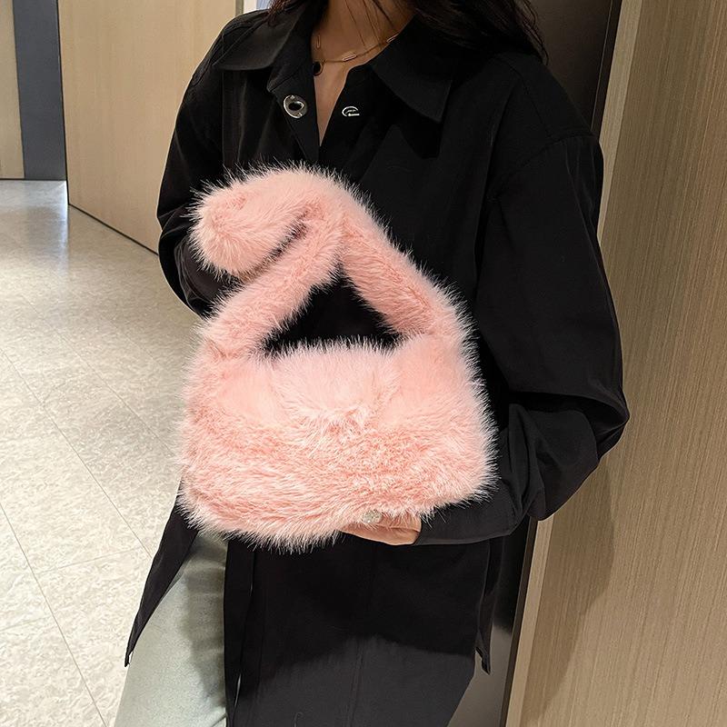 New autumn and winter plush bag women's large-capacity commuter bag college student fluffy casual shoulder tote bag