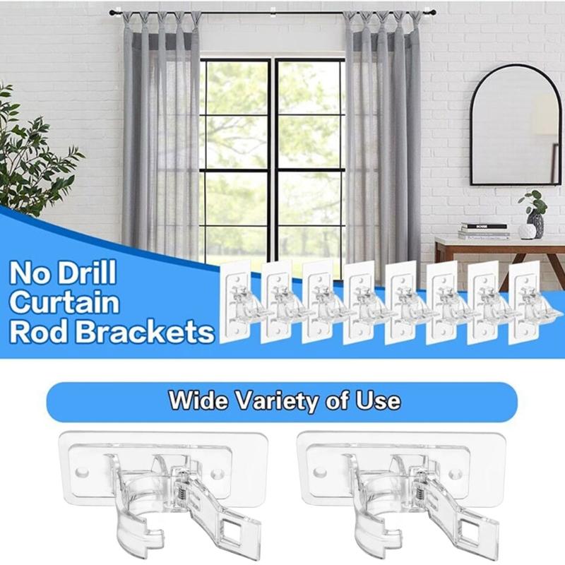 1 Par Suporte Adesivo para Varão de Cortina Ganchos Ajustáveis Sem Pregos para Uso em Casa Banheiro