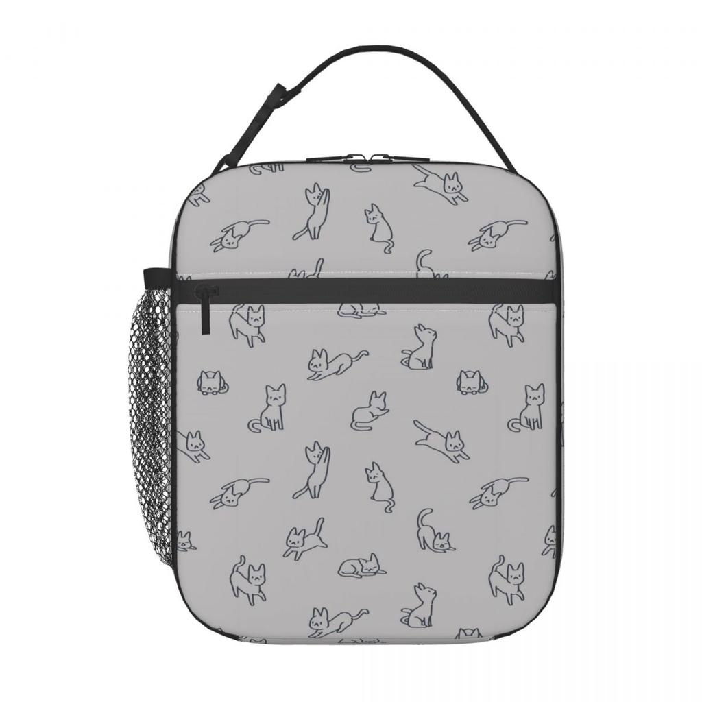 Cartoon Graues Kätzchen Muster Isolierte Lunchtasche für Damen Kinder Auslaufsichere Lebensmittelboxen Thermische Lunchbox Tragetasche