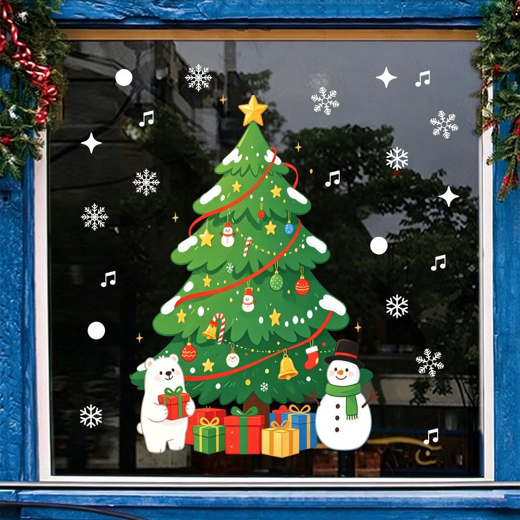 Sticker Cartoon Christmas Tree Static Window Sticker - Safe for Use on Living Room Windows Without Damaging Glass.