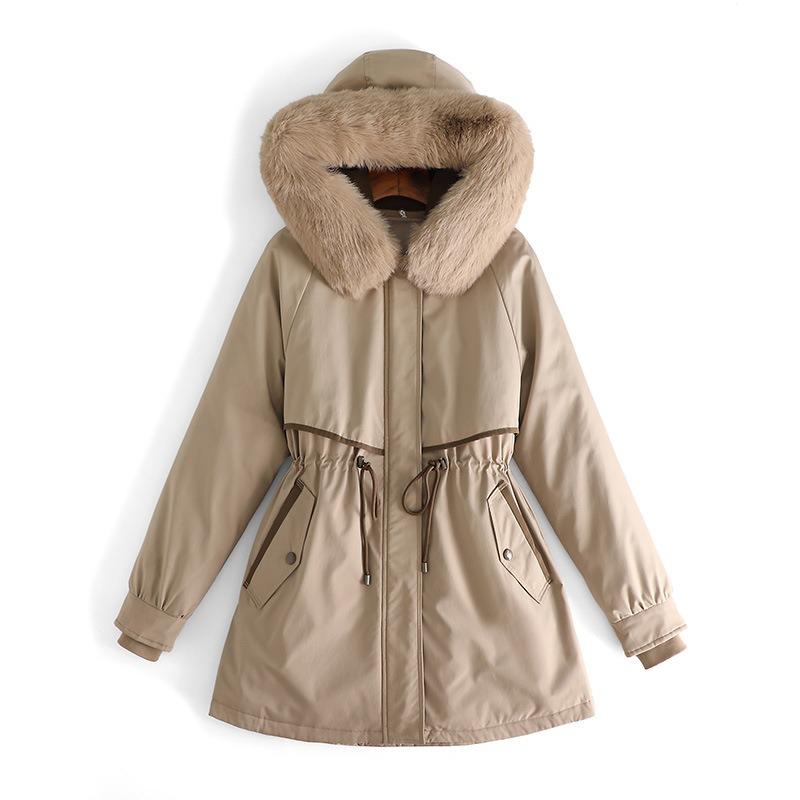 Winter hooded thickened parker cotton clothes women's long over the knee waist removable liner two wear trench coat coat coat