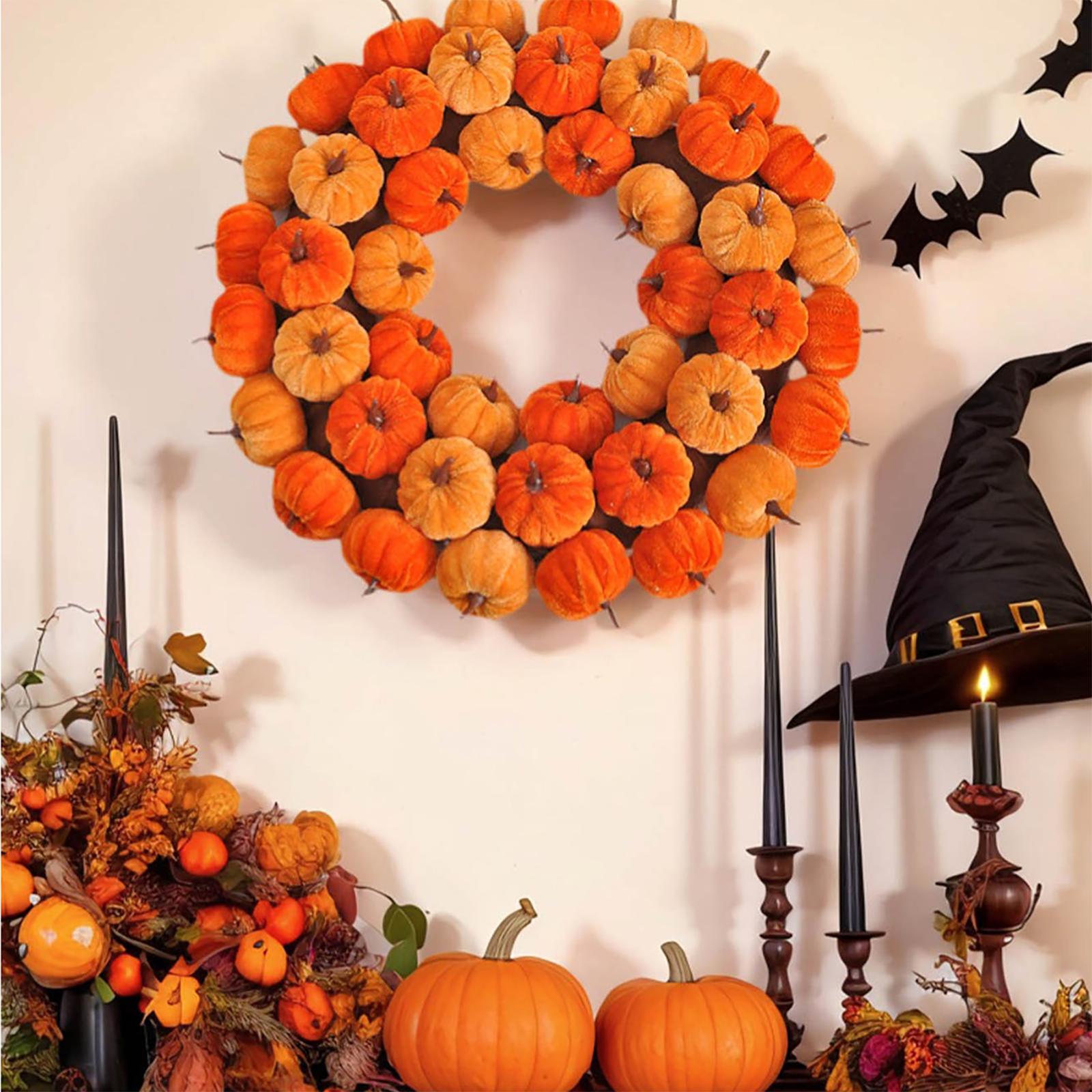 

Fall Orange Pumpkin Wreath,Halloween Decorations One Size