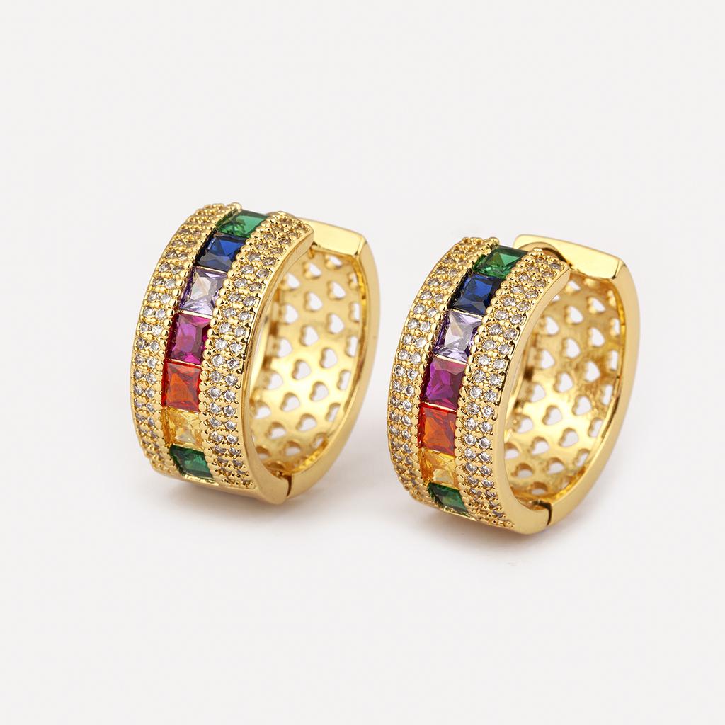 Nidin Hot Sale Vintage Rainbow Cubic Zirconia Geometric Hoop Earrings For Women Female Personality Fashion Ear Jewelry Gifts