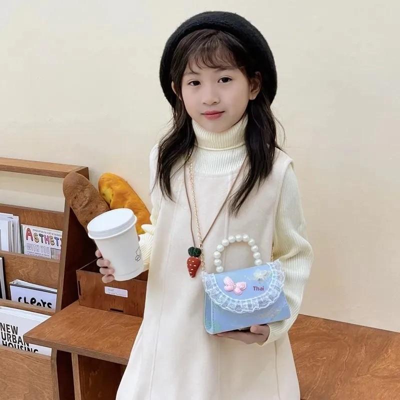 Embroidered Pearl Lace Chain Childrens Crossbody Bag Suitable Daily For