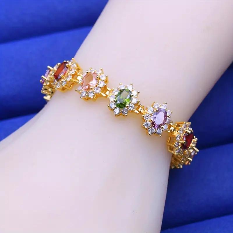 Elegant Boho-Style Multicolor Stone Bracelet Gold Plated Zirconia Jewelry For Women - Versatile For Daily Wear & Gift Giving