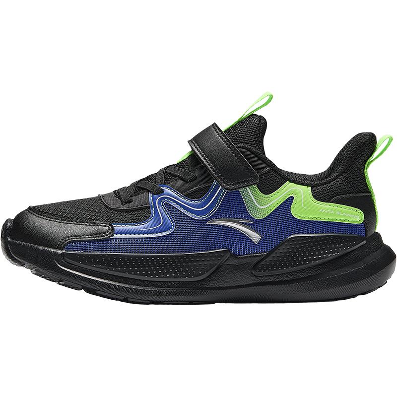 Anta Kids Synthetic Leather Mesh Comfortable Versatile Lightweight Shock Absorption Low-Top Running Shoes Men sneaker Black Blue A12445555-2
